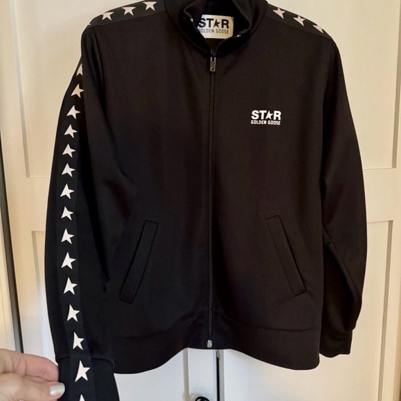 Golden Goose Black Zip-Up Jacket with White Star Grossgrain Trim Womens Size L - Picture 2 of 5
